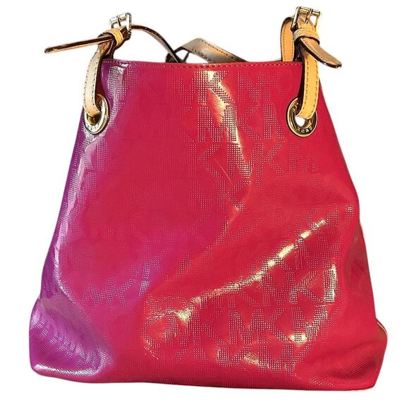 Michael Kors Jet Set Patent Leather Mirror Metallic Tote Bag Pink 38T3XTTT40 - Picture 1 of 11